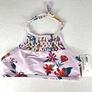 Old Navy Halter Tankini Girls Size XL Purple Tropical Floral Bikini Top